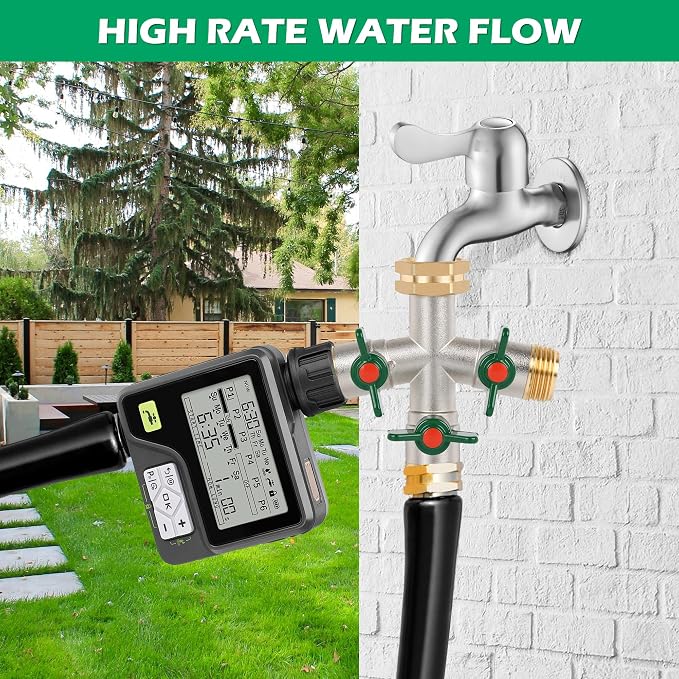 Love is War Brass 3 Way Garden Hose Splitter with Individual Shut Off Valves, Heavy Duty 3/4 Inch Outdoor Water Hose Connector Splitter for Garden Faucet Spigot