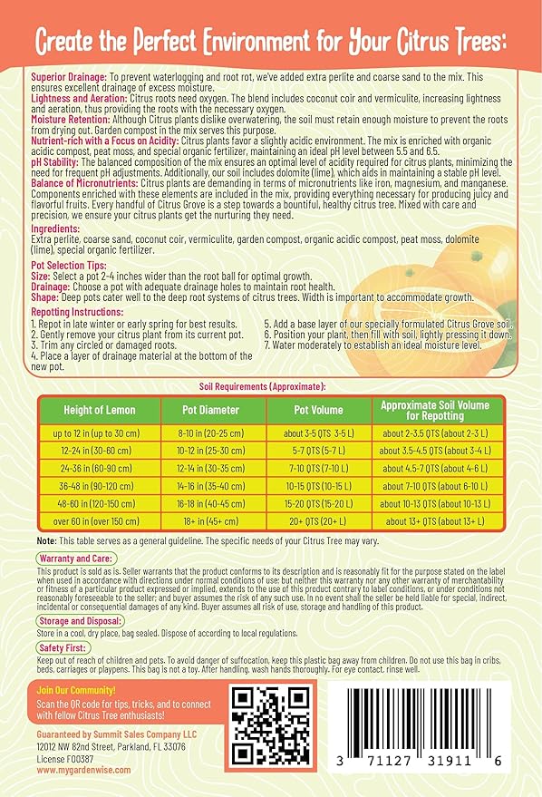 GARDENWISE Premium Organic Citrus Potting Soil for Indoor/Outdoor Plants - Perfect for Oranges, Lemons, Limes & Grapefruits Trees - Hand Blended for Optimal Growth (4 QUARTS)