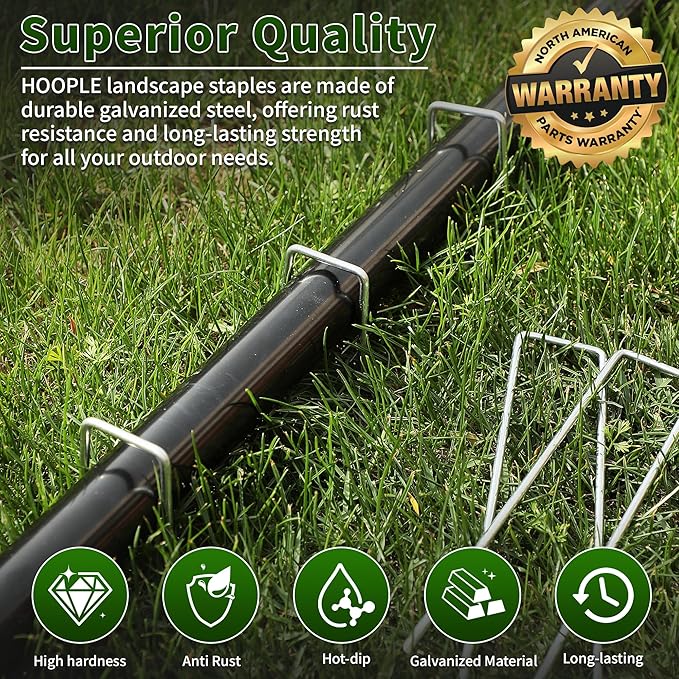 HOOPLE 4 Inch 100 Pack Galvanized Landscape Staples 12 Gauge Garden Stakes Landscaping Fabric Pins Anti-Rust Yard Stakes for Decoration Weed Barrier, Irrigation Tubing, Lawn Fabric & Greenhouse