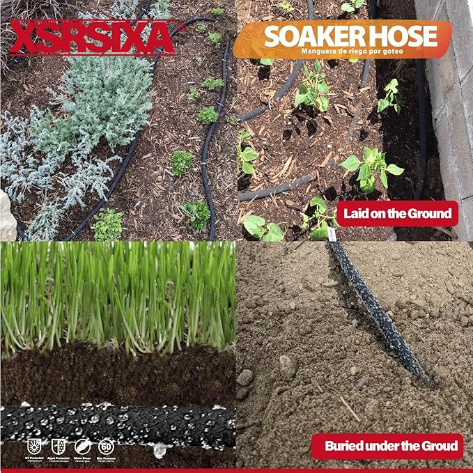 150FT Heavy Duty Soaker Hose – 1/2" Ultra-Flexible Rubber with Reinforced Core, 20% Stronger Stretch & Even Water Flow for Gardens, Lawns, Raised Beds (Drip Irrigation Hose Kit)