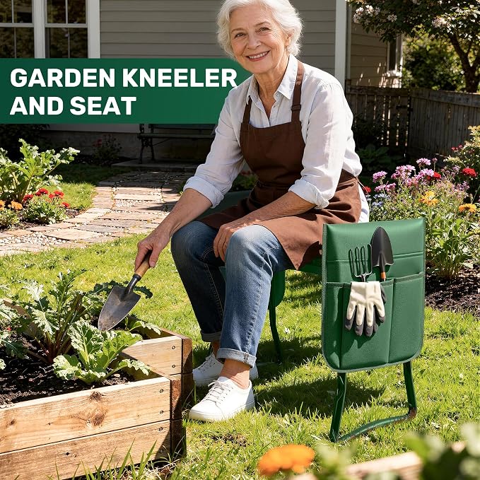 Garden Kneeler and Seat, 2-in-1 Gardening Kneeling Bench, Foldable Heavy Duty Garden Stool with Cushioned Pad, Gardening Gifts for Seniors Women -1PCS
