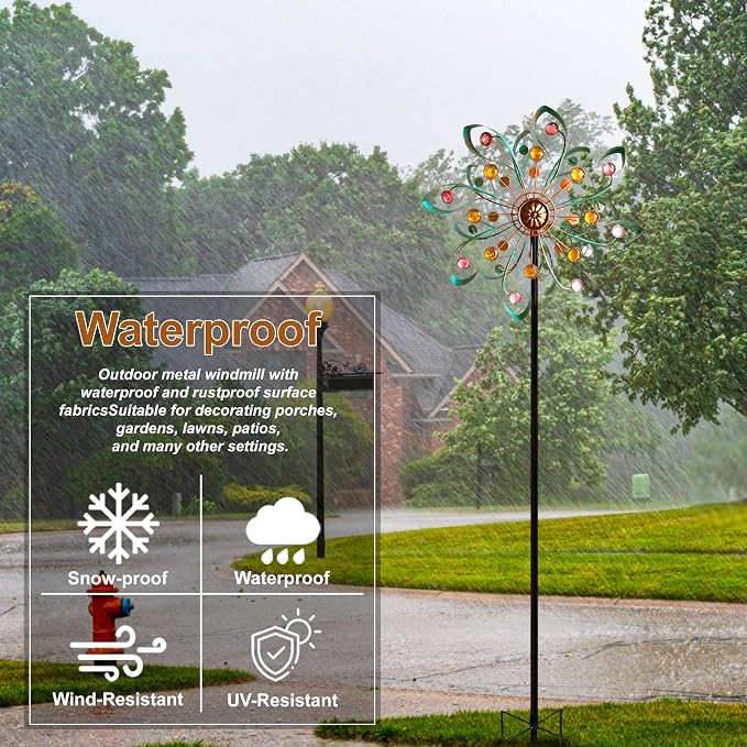 Wind Spinners Outdoor Metal 360° Rotating, Large Double-Layer Metal Windmill for Yard with Stake, Wind Spinners for Yard and Garden, Lawn, Patio (60"×14")