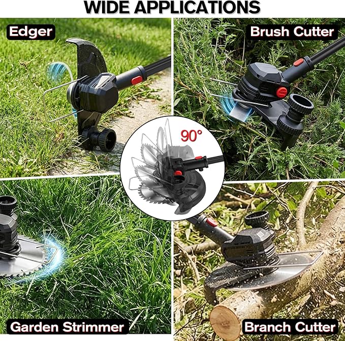 21V Cordless Weed Wacker Lawn Edger, 4.6lbs Lightweight Battery Powered String Trimmer, 4-in-1 Brush Cutter with Metal Blades, Wire Brush & Guide Wheel for Garden Edging (2 Batteries, 2.0Ah)