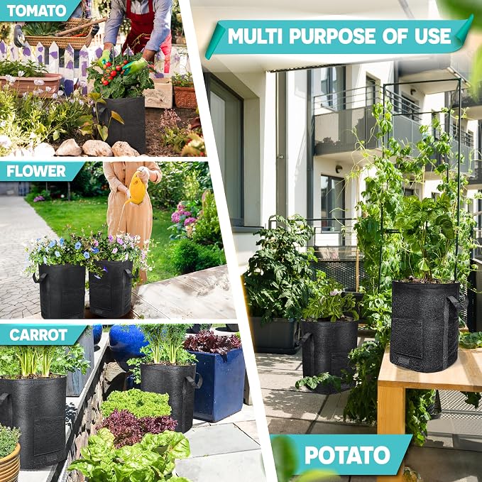 [Upgraded] 4PCS 20-Gallon Potato Grow Bags with Unique Harvest Window, Visible Window, Garden Planting Bag with Reinforced Handle, Nonwoven Fabric Pots for Tomato, Potato Growing Container - Black