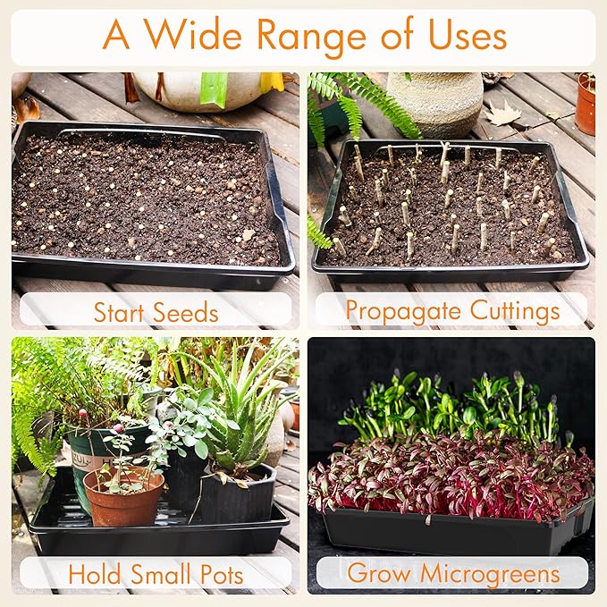 Gardzen 10 Pack Reusable Seed Starter Trays with 30 Pack 6 Cell Trays, Ideal for Starting Seeds