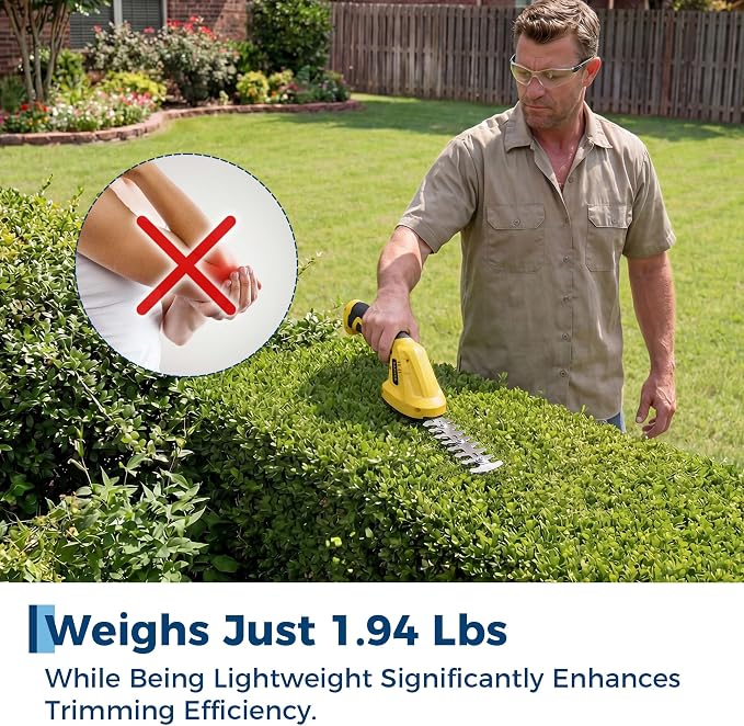 2-in-1 Electric Handheld Hedge Trimmer, Cordless Grass Shear & Shrub Trimme, Lightweight Rechargeable Bush Trimmers, with Type-C Cable, Dual Safety Switch, Brushless Motor, for Yard, Lawn, Garden