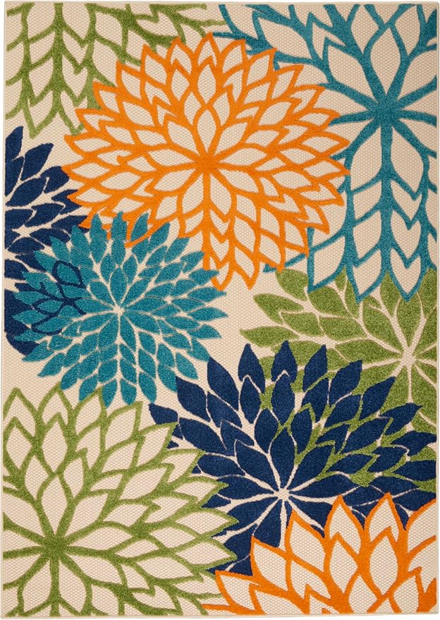 Nourison Home Aloha Indoor/Outdoor Multicolor 6' x 9' Area Rug, Easy Cleaning, Non Shedding, Bed Room, Living Room, Dining Room, Deck, Backyard, Patio (6x9)
