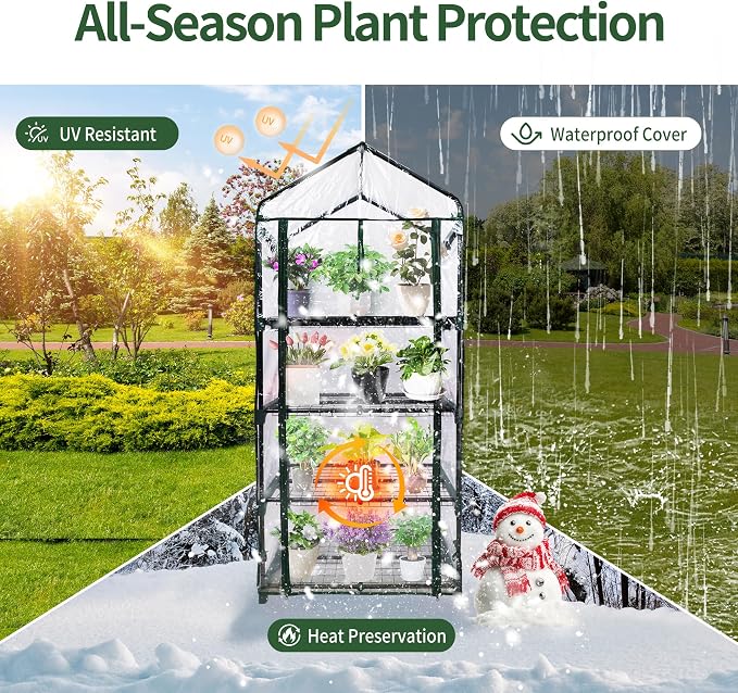 PROWORX 4 Tier Mini Greenhouse for Outdoor Indoor, Waterproof Heavy Duty Small Greenhouses with PVC Cover, Portable Green Houses for Outside Winter Plant Protection, 64'' H x 27'' L x 20'' W