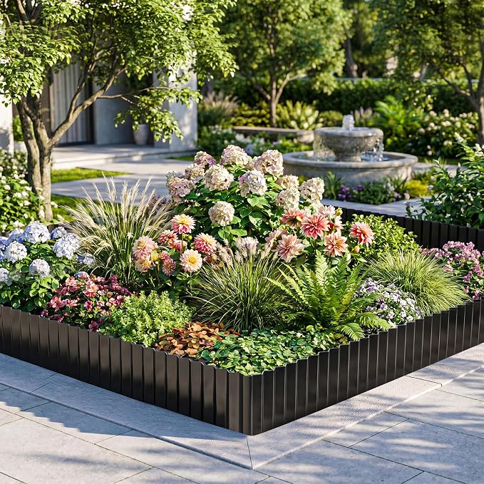 MTART Metal Garden Edging for Landscaping, Sturdy Corrugated Edging Border for DIY Flower Bed, Lawn and Landscape Edging (Black, 8"×20Ft)