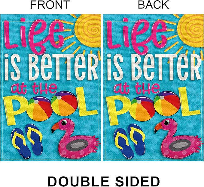 Balgardekor Life is Better at the Pool Garden Flag Vertical Double Sided Burlap Summer Yard Outdoor Decor Home Decor (12.5 x 18, Pool)