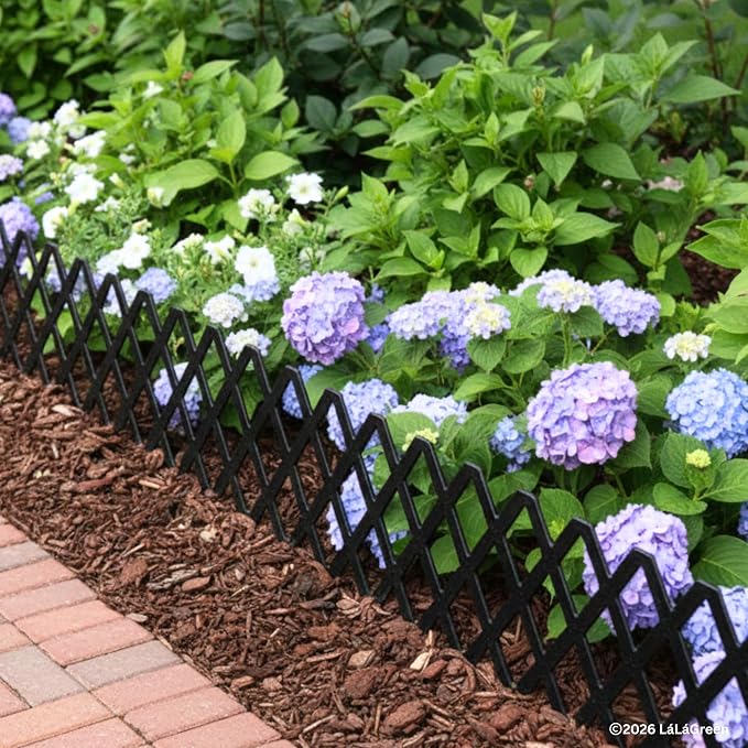 LaLaGreen Garden Edging Border (23x8.5 Inch, 10 Pack) Black Plastic Fence Panels, Landscape Edging for Yard Lawn Patio Pathways Trees, Decorative Flower Bed Borders Outdoor Style Decor