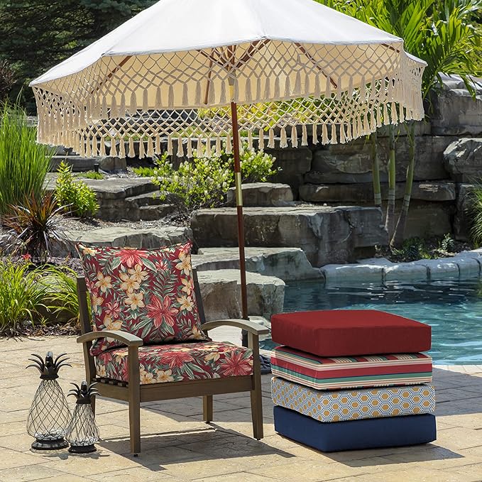 Arden Outdoor Deep Seat Cushion Set (2-Pack), 24 in x 24 in, Weather-Proof, Rain-Proof, Fade Resistant Patio Cushion for Chair, Sofa, and Couch Ruby Clarissa