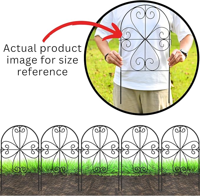 ShopLaLa Garden Fence Animal Barrier (20 Panels) 12in(L) x 24in(H) Rustproof Decorative Metal Wire Fencing Flower Bed Edging for Landscape, Small Dog Black Fences Patio Yard Outdoor Border Decor