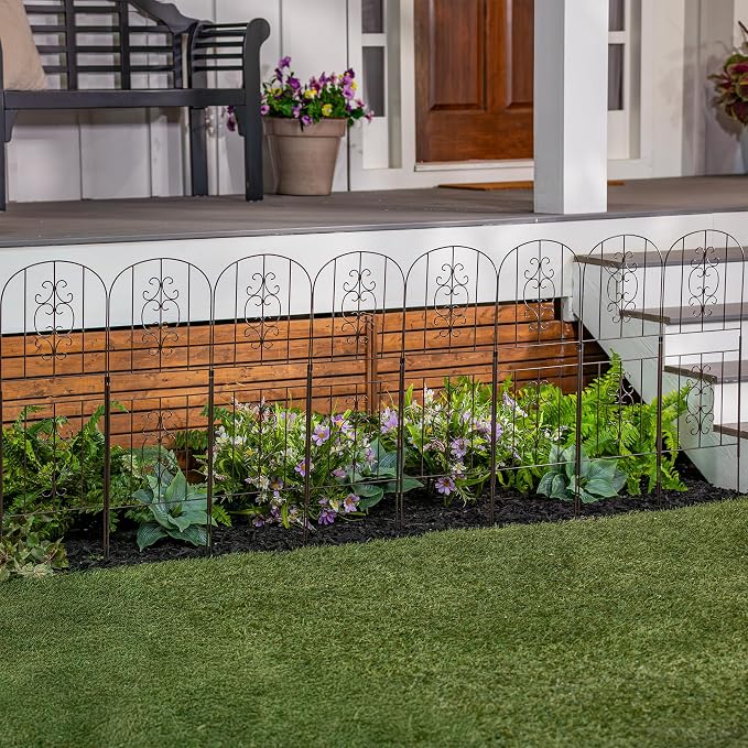 Evergreen Montebello Metal Garden Fence Edging 28" Above Ground, 8 ft Long | No Dig Landscape Edging for Garden, Flower Bed, Yard | Animal Barrier Decorative Fencing for Dogs, Rabbits