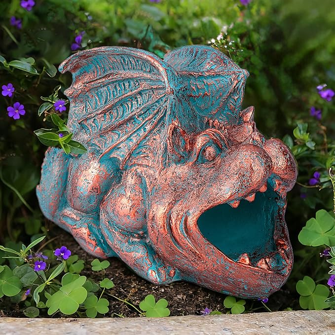 Teaeeno Gargoyle Gutter Downspout Extension, Gothic Statue Gutter Downspouts Extension, Funny Animal Garden Splash Block Outdoor Sculpture, 3"×4" Rain Gutter Downspout Splash Block(Blue)