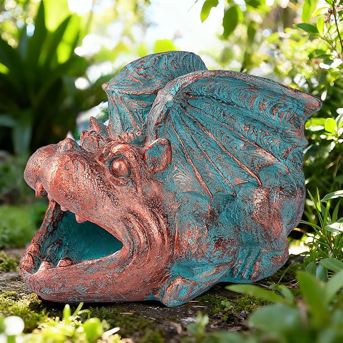 Teaeeno Gargoyle Gutter Downspout Extension, Gothic Statue Gutter Downspouts Extension, Funny Animal Garden Splash Block Outdoor Sculpture, 3"×4" Rain Gutter Downspout Splash Block(Blue)