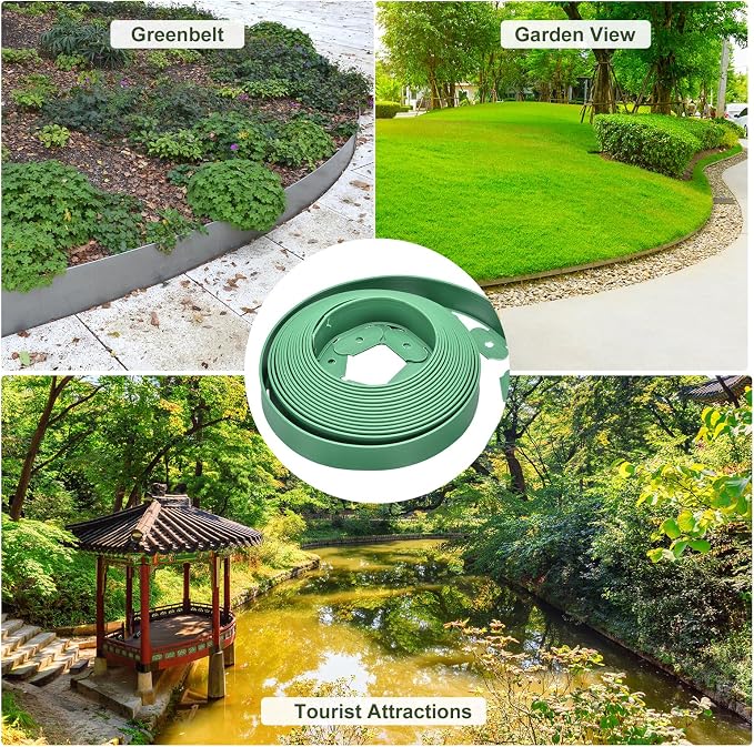 uxcell Landscape Edging, 1Pcs 33FT x 2" - Garden Edging Kit with 30 Stakes, Landscape Edging Border for Garden Lawn Flower Bed Yard Grass (Green)