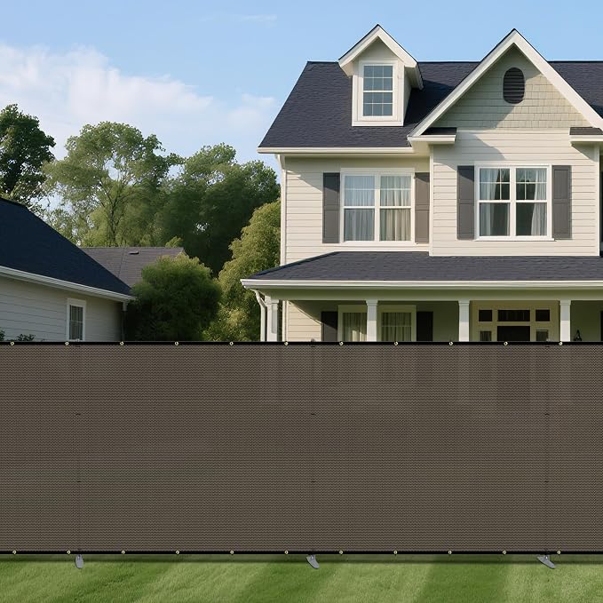 Windscreen4less Outdoor Privacy Fence Screen, 5'x40' Freestanding Privacy Fencing Set with Iron Poles and Ground Spikes, UV Resistant Mesh Cover Garden Pet Fencing for Backyard Patio Pool, Brown