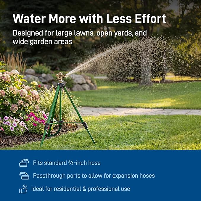Orbit 56667Z Tripod Lawn Zinc Impact Sprinkler - 360 Degree Rotating Sprinkler