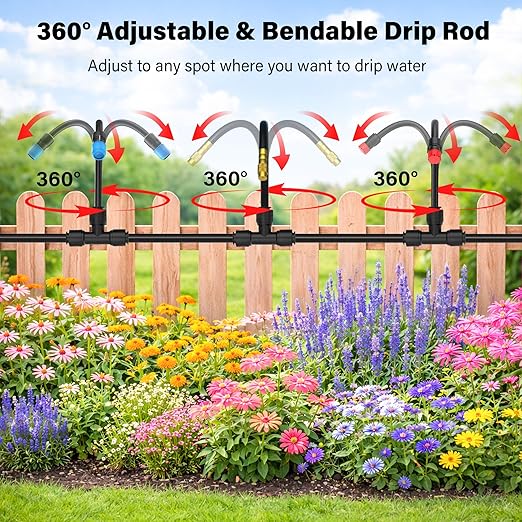 MIXC 2026-Upgrade 360° Adjustable Drip Irrigation System Kit, 133FT Bendable Watering Misting System with 3 Spray Nozzle Types, 1/2" (33FT) & 1/4" (100FT) Tubing for Garden Raised Bed Lawn Greenhouse