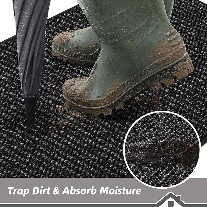 BEQHAUSE Dirt Trapper Door Mat 17" x 30" Half Circle Non Slip Washable Doormats Entrance Rugs Absorbent Welcome Low Profile Floor Mats for Front Back Door and Entryway, Black