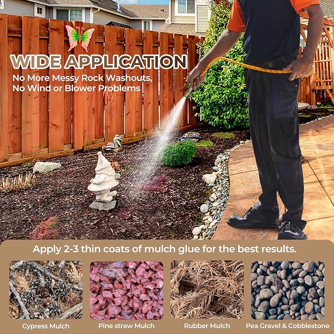 Mulch Glue - 68oz Mulch and Rock Glues for Landscaping, Pea Gravel & Bark, Strong Stabilizing Gravel Glue with Applicator Ready to Use Mulches Glues for Rocks Locking Most Mulches