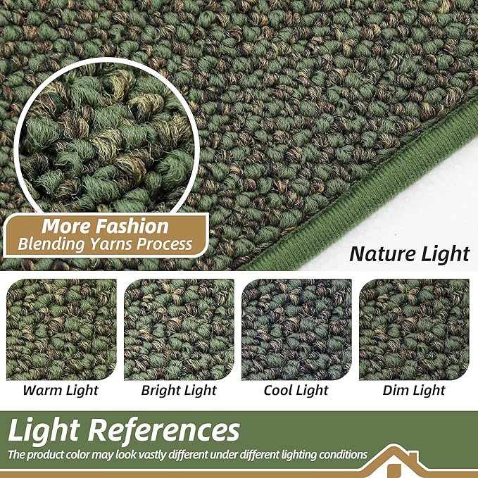 BEQHAUSE Dirt Trapper Door Mat 17" x 30" Half Circle Non Slip Washable Doormats Entrance Rugs Absorbent Welcome Low Profile Floor Mats for Front Back Door and Entryway, Green