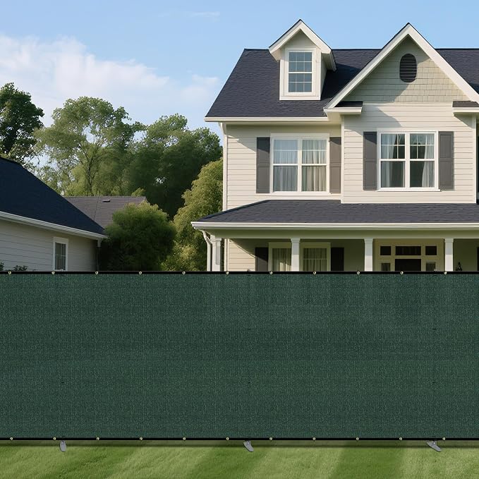 Windscreen4less Outdoor Privacy Fence Screen, 6'x50' Freestanding Privacy Fencing Set with Iron Poles and Ground Spikes, UV Resistant Mesh Cover Garden Pet Fencing for Backyard Patio Pool, Green