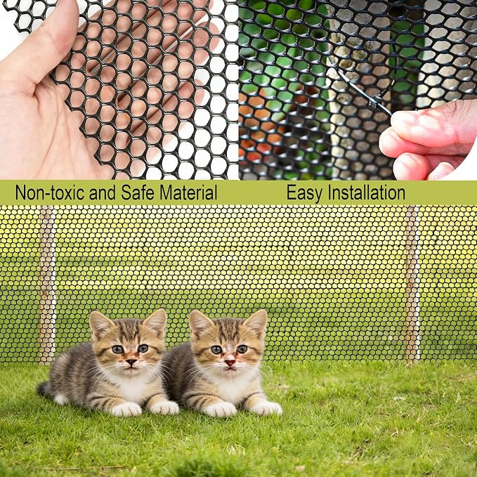 Plastic Wire Mesh Fence Roll 16 in x 33 ft Plastic Chicken Mesh with 50 Pcs Zip Ties Balcony Garden Netting Fencing Barrier for Dogs, Poultry, Puppy, Garden Snake Barrier