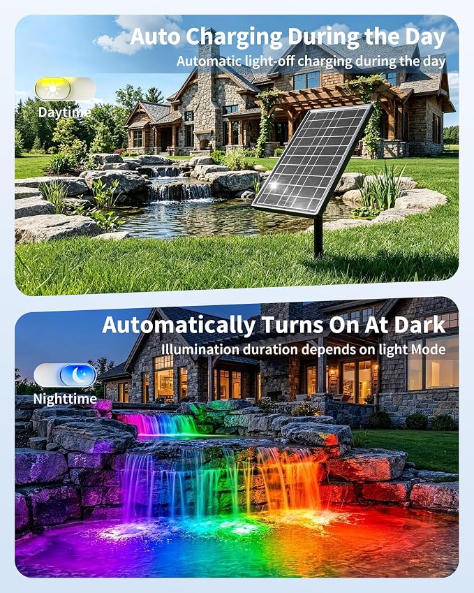 POPOSOAP 8W Solar Pond Lights with Remote Control, RGB Multi-Color Underwater Solar Lights with Timer & Memory Function for Pond, Fountain, Pool, Garden, Aquarium(6 Headlamp)-P68WC