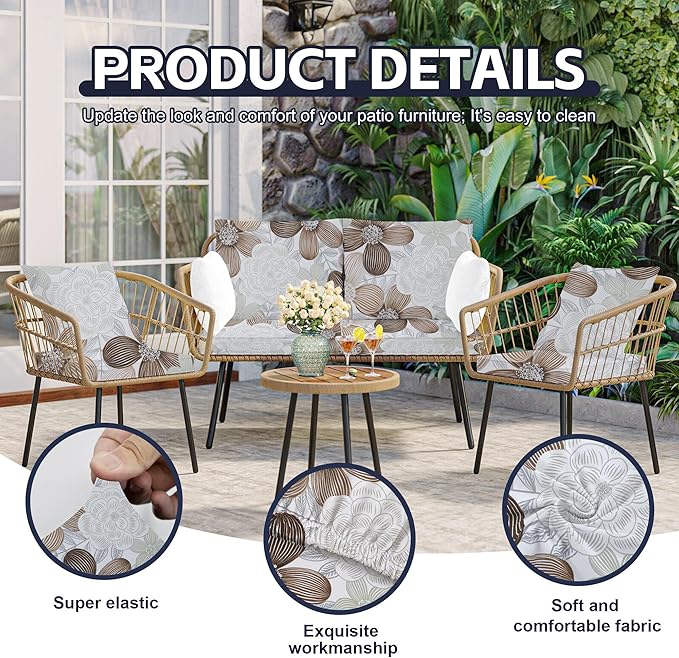 12Pcs Patio Cushion Covers,Outdoor Cushions Covers,Stretch Cushion Covers Replacement, Washable and Reusable Furniture Protectors(Evening Breeze)
