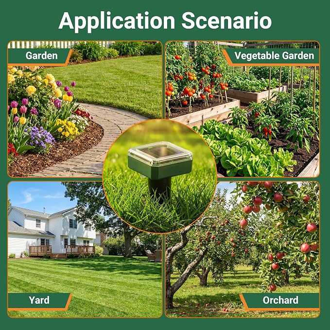8 Pack Solar Mole Repellent, 2026 Upgraded Ultrasonic Gopher Deterrent Stakes, IP65 Waterproof Sonic Vole Groundhog Snake Control for Lawn Garden Yard Farm