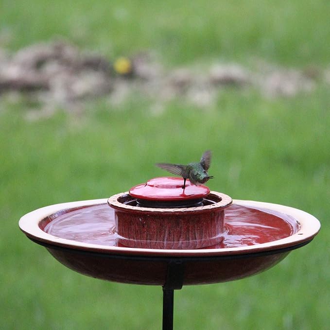Byer of Maine Alcyon Hummingbird Feeder, Outdoor Hanging Feeder Water Moat for Ants, Dishwasher Safe, Red Ceramic Glaze, 6.5 oz.