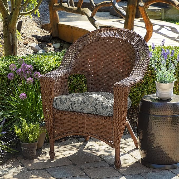 Arden Indoor/Outdoor Rocking Chair Or Wicker Chair Cushion, 20 x 18, Water Repellent, Rain Proof, Fade Resistant Cushion for Rocking Or Rounded Back Chair Neutral Aurora Damask