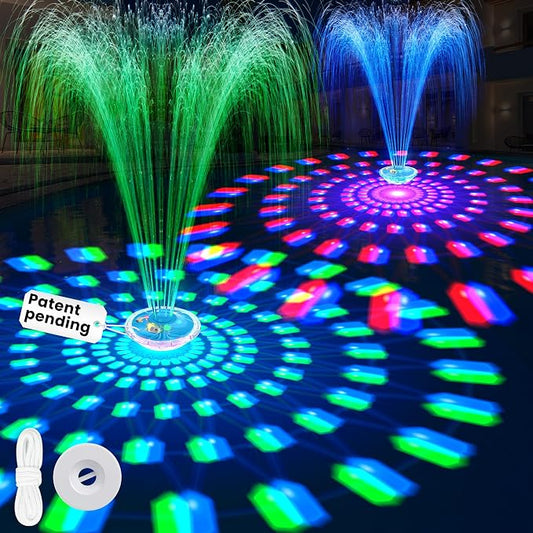 8000mAh Rechargeable Pool Fountain with Lights,2026 Floating Pool Fountain for Above Ground Pool Water Fountain Pump with Anchor,Upgraded Swimming Pool Fountain Floating Pump for Pool Pond-Light Blue