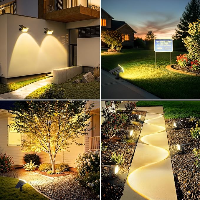 WdtPro Solar Spot Lights Outdoor Waterproof, Bright Solar Lights Outdoor with 16 Extra-Large LEDs, 3 Modes Landscape Spotlights, 2-in-1 Solar Powered Light for Yard Flag Garden, 4 Pack, Warm White