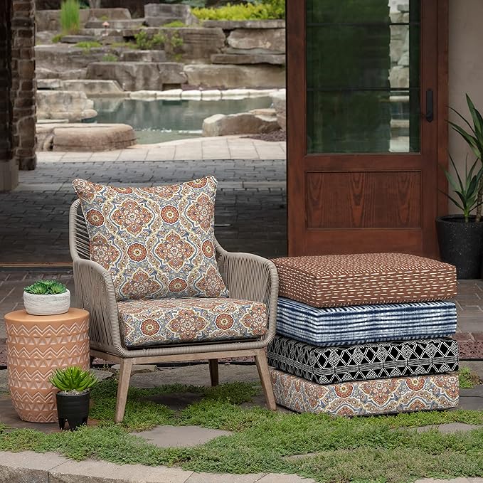 Arden Outdoor Deep Seat Cushion Set (4-Pack), 24 in x 24 in, Weather-Proof, Rain-Proof, Fade Resistant Patio Cushion for Chair, Sofa, and Couch Global Vintage Medallion