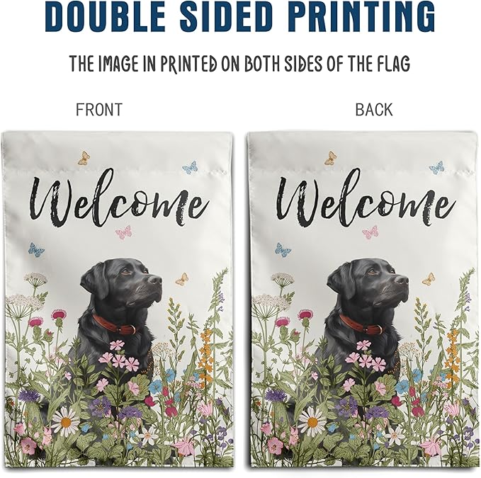 Floral Black Lab Garden Flag Spring Summer House Flags 28x40 Double Sided Flower Labrador Dog Yard Flags for Outside Lawn Large Outdoor Welcome Flags
