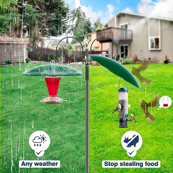 13" Bird Feeder Rain Cover,Bird Feeder Dome,Hummingbird Feeder Squirrel Guard, Proof Bird Feeders Baffle,Smart Birds Feeder's Umbrella(Green), 1 Pack