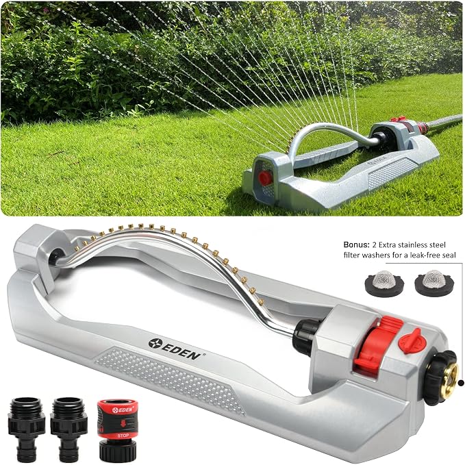 Eden 96215 Metal 2-Way Oscillating Sprinkler for Lawn and Garden w/Quick Connect Starter Set