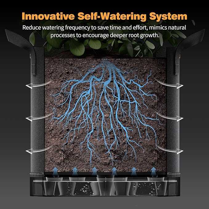 Patigrow Self-Watering Grow Bags, 5-Pack 7 Gallon 420G Thick Nonwoven Fabric Pots with Reinforced Handles and Multi-Purpose Rings, for Low Stress Plant Training Fruits, Vegetables,and Flowers