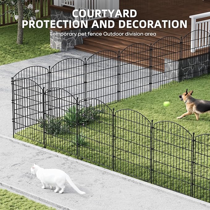 Garden Fence 10 Pack No Dig Metal Panels 32"(H) x 23.6 ft(L) Total, Rustproof Arched Decorative Dog Fence Outdoor for Yard, Animal Barrier for Flower Bed Border, Patio & Backyard Edging