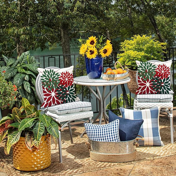 DFXSZ Outdoor Pillow Covers 16x16 Inch Set of 2 Red Green Flower Decorative Waterproof Summer Outdoor Pillow Covers Valentines Pillow Covers for Patio Funiture Garden Couch 168P16