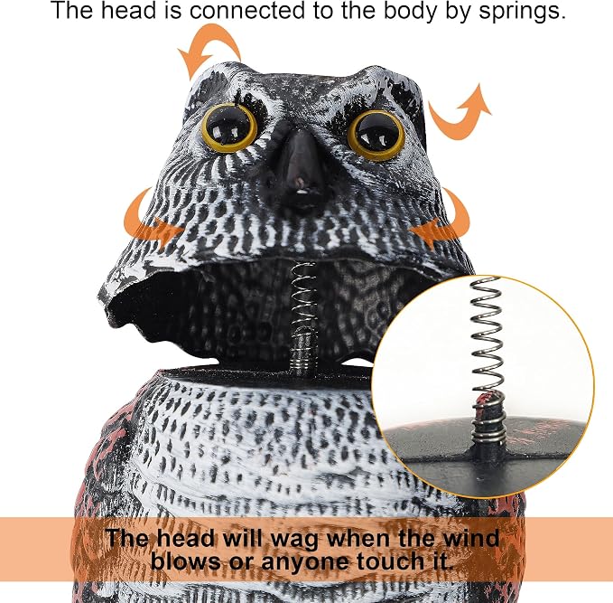 Hausse 3 Pack Bird Scarecrow Mini Fake Owl Decoy Sculpture, 8.26 inch Wagging Head Plastic Small Owl Bird Deterrents, Nature Enemy Horned Pest Repellent for Outdoor Garden Yard