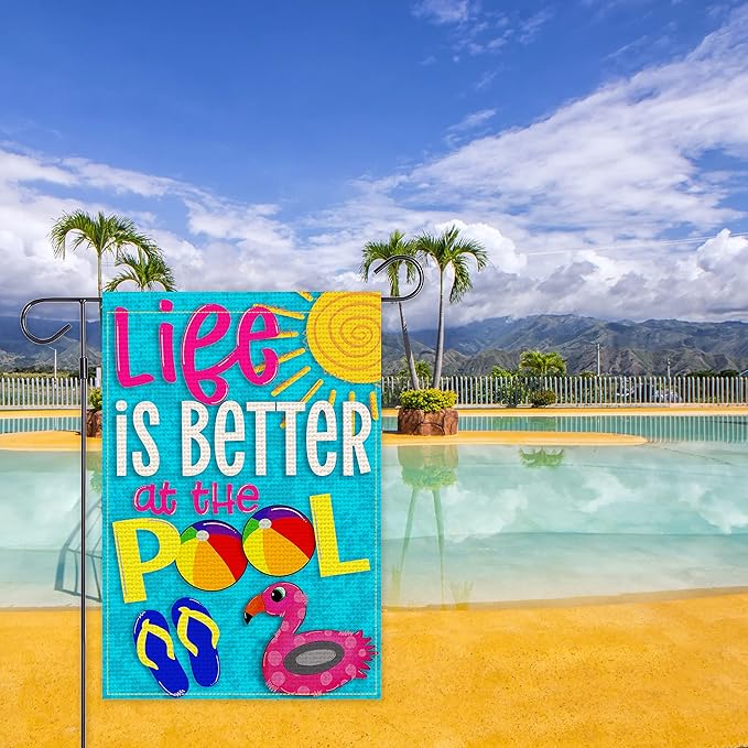 Balgardekor Life is Better at the Pool Garden Flag Vertical Double Sided Burlap Summer Yard Outdoor Decor Home Decor (12.5 x 18, Pool)