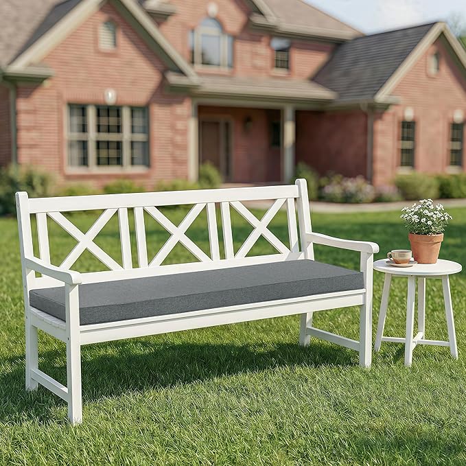 Outdoor Bench Cushion, Water-Resistant & Fade-Resistant, Porch Swing Cushions with Ties, Patio Furniture Seat Pads for Garden Loveseat, Removable Cover Non-Slip Bottom, 48 x 16 Inch, Dark Grey