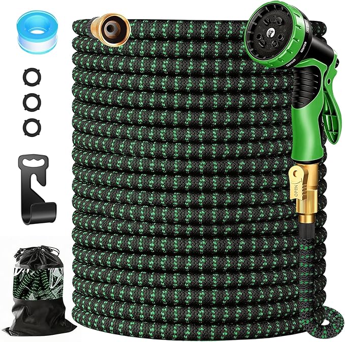 50 FT Expandable Garden Hose-2026 Upgraded Lightweight Flexible Water Hose with 10 Pattern Nozzle,Solid Brass Fittings,5-Layer Latex Core,3750D Durable Fabric,Kink-Free & Leakproof Expanding Hose