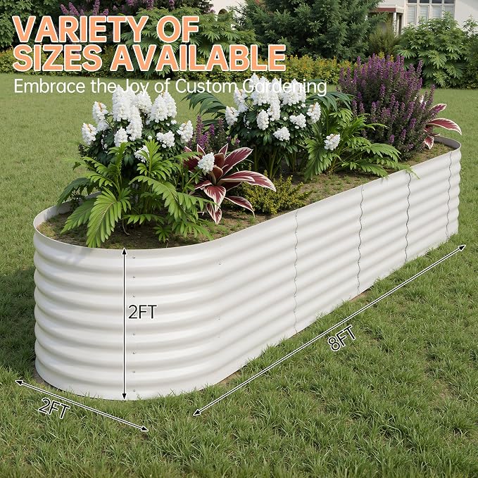 IDEALHOUSE 8x2x2 Ft Galvanized Metal Raised Garden Bed, 24-Inch Tall Outdoor Planter Box for Vegetables, Flowers & Herbs, Rust-Resistant Garden Beds for Backyard, Patio or Balcony, Beige