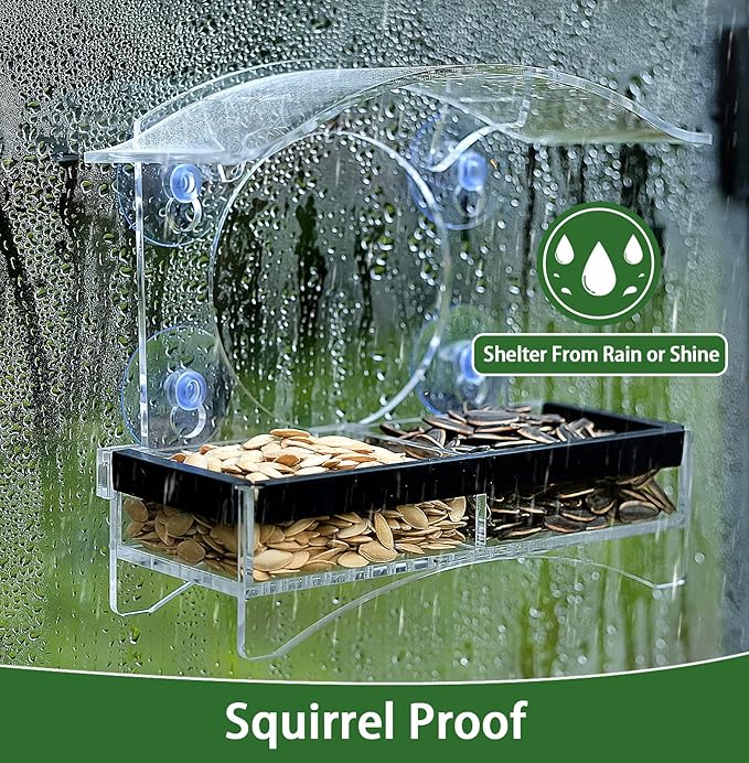 Window Bird Feeder with Strong Suction Cups - Transparent Bird House for Cat, Kids & Elderly Viewing - Polyurethane