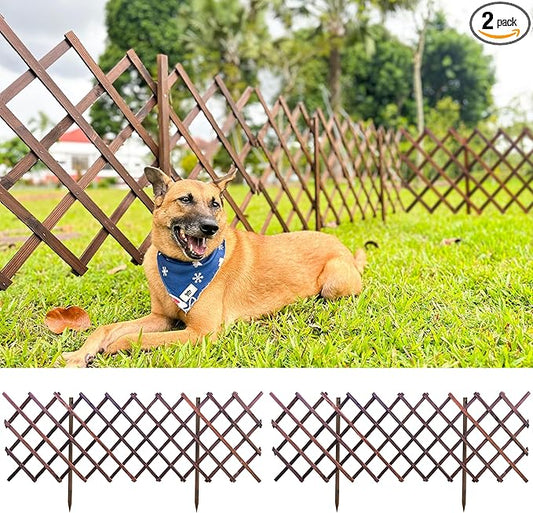 ShopLaLa Garden Fence (2 Pack, Total 12ft) Expandable Wooden Lattice Panels, Plant Support Trellis for Flower Bed Edging Outdoor Decorative Animal Barrier Fence Yard Lawn Border Patio Landscape Decor